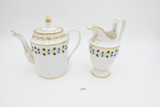 um 1830 antik Biedermeier Porzellan Kaffee & Milchkanne Schwanenhals Goldrand - Antikhandel-Stuttgart