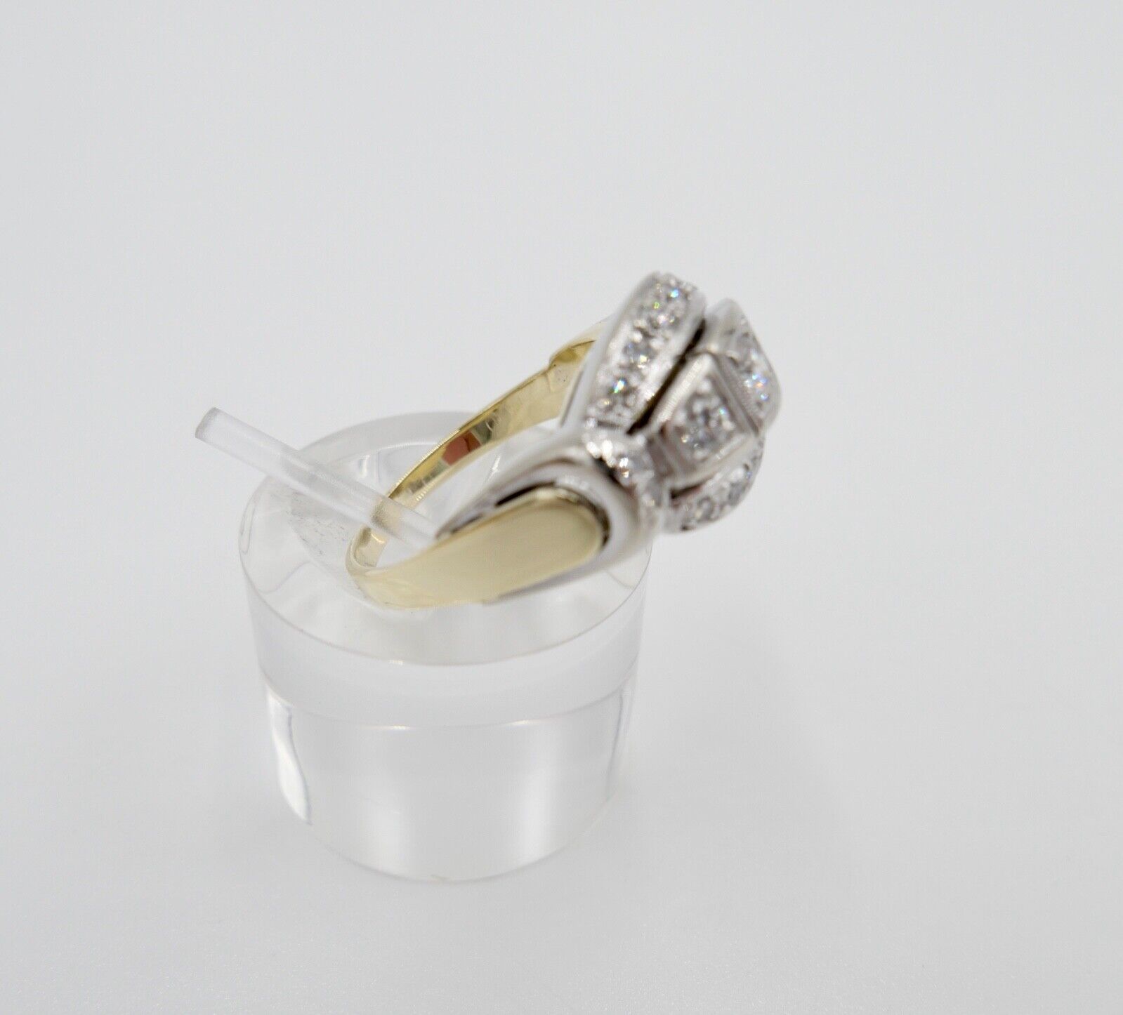 1980er Alter Bicolor Gold Diamant Brillant Damen Ring 0,90 Ctw 585 14K Gr.56 - Antikhandel-Stuttgart