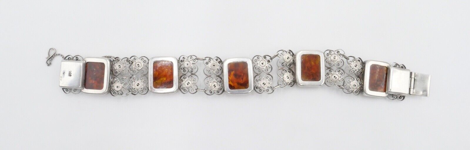 filigranes Silber 835 Bernstein Armband floral Armreif Polen - Antikhandel-Stuttgart