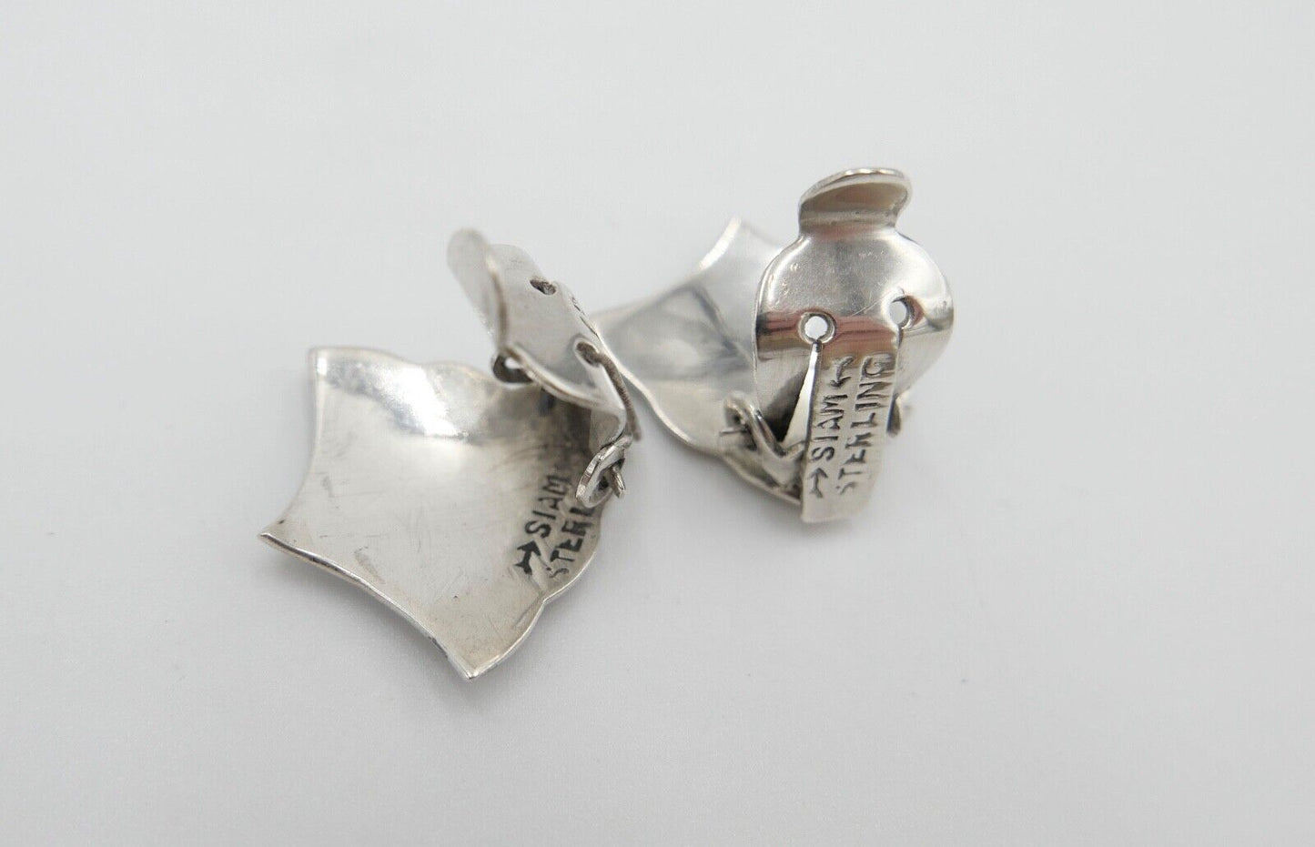 30er 40er Vintage Siam Sterling Silber Dunkelblau Grau Emaille Ohrclips - Antikhandel-Stuttgart