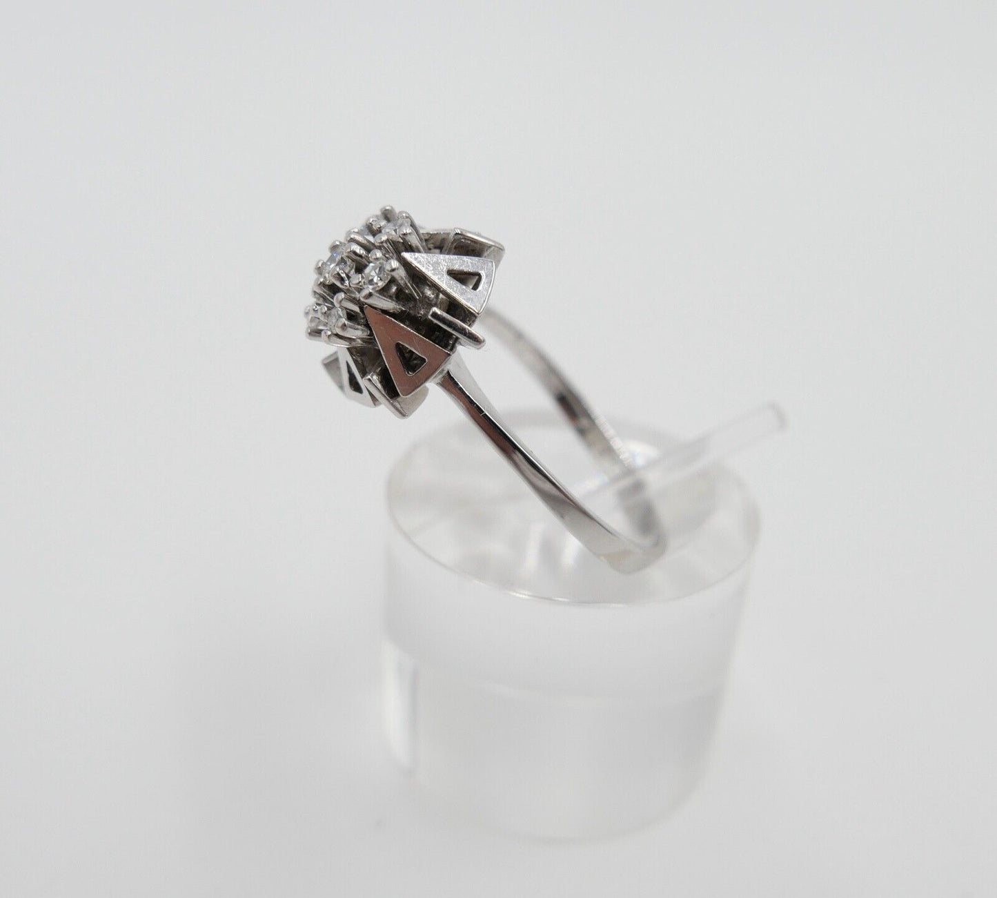 Weiß Gold Ring Dreieck Motiv 585 14K mit Brillant & Zirkonia 0,22 Ct Gr. 59 - Antikhandel-Stuttgart