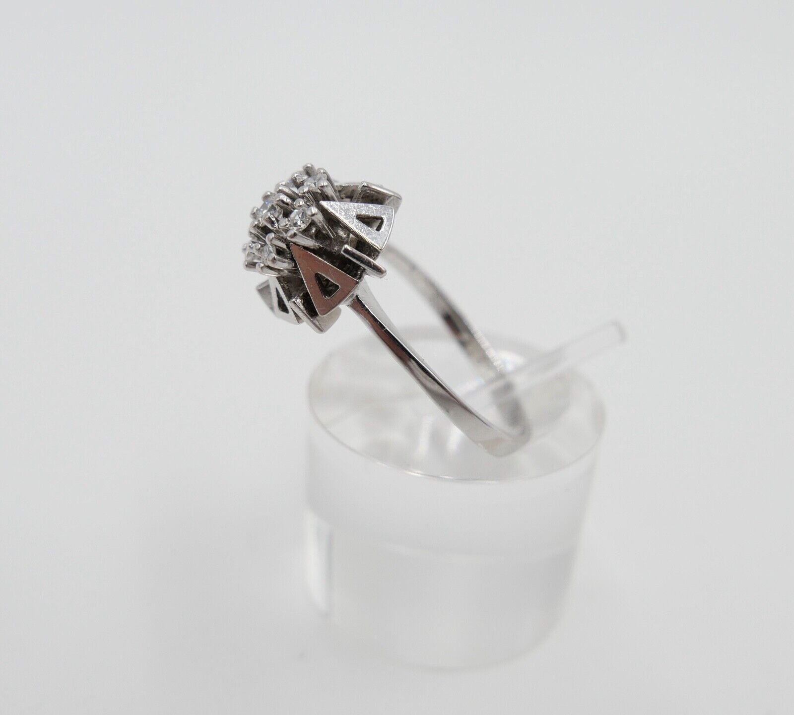 Weiß Gold Ring Dreieck Motiv 585 14K mit Brillant & Zirkonia 0,22 Ct Gr. 59 - Antikhandel-Stuttgart