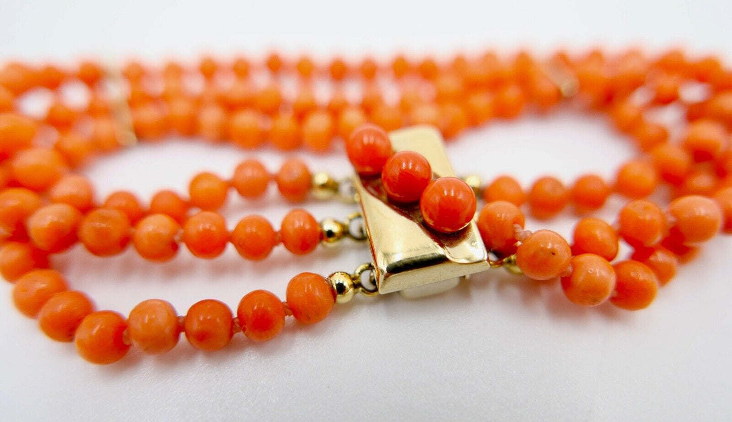 Korallen Armband 3 REIHIG 925 JKa Silber vergoldet ( aus einem Set ) - Antikhandel-Stuttgart