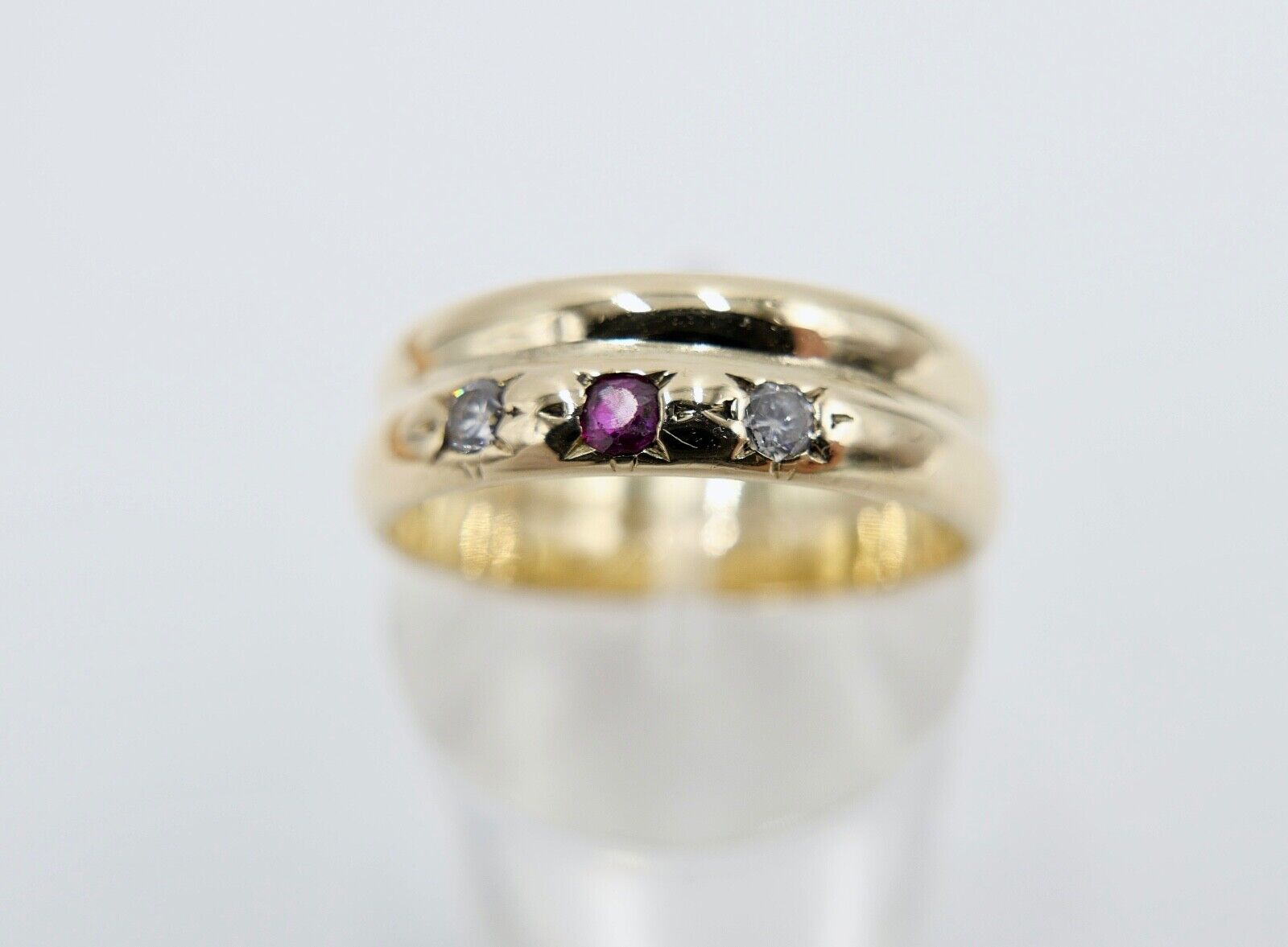 1903 1937 Antik Ehe Ring Ringe Gold 585 14K Rubin & Diamant im Altschliff Gr.61 - Antikhandel-Stuttgart