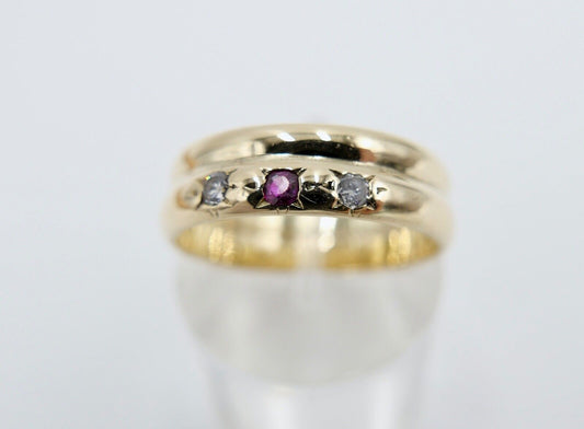1903 1937 Antik Ehe Ring Ringe Gold 585 14K Rubin & Diamant im Altschliff Gr.61 - Antikhandel-Stuttgart