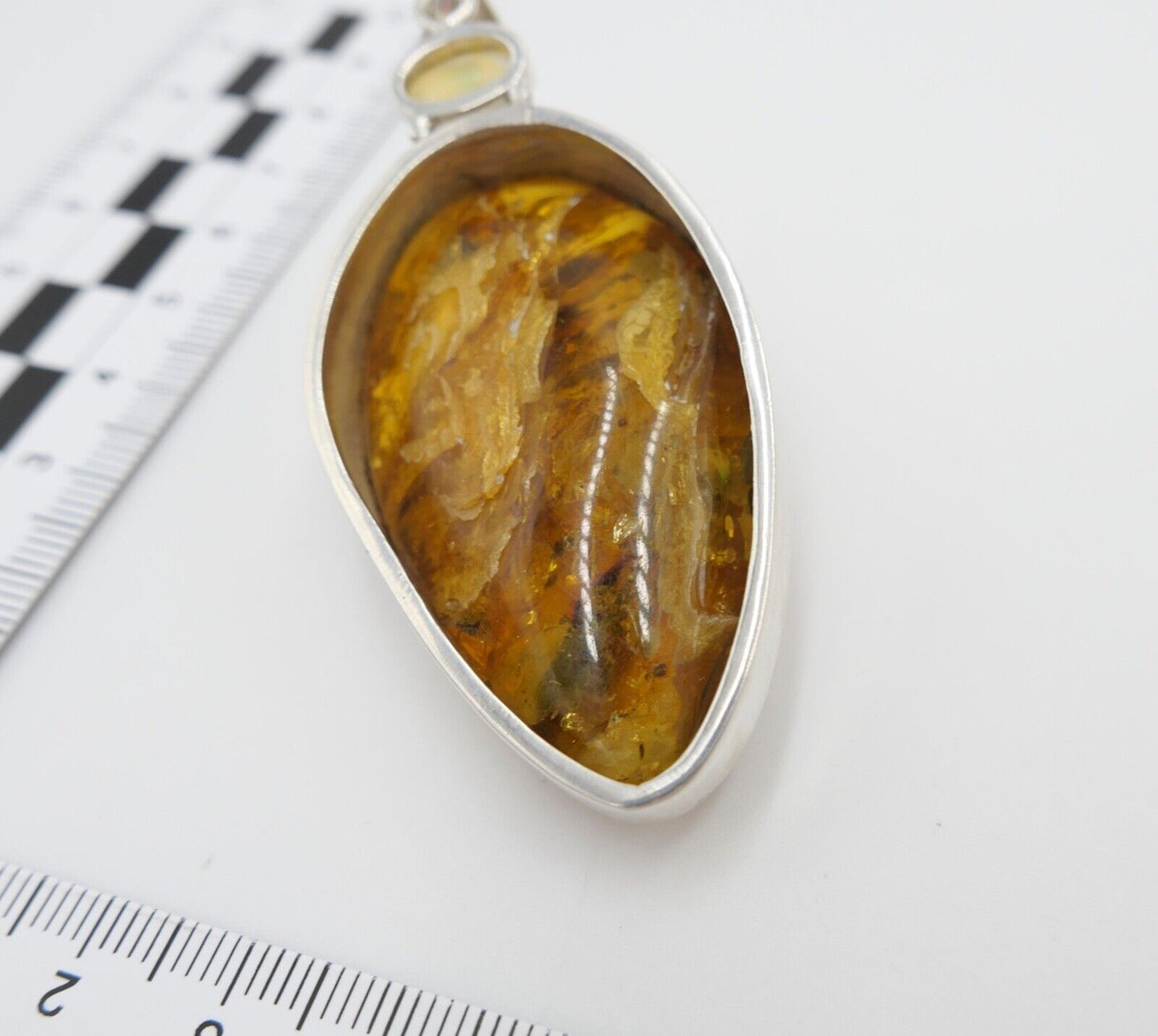 Bernstein Anhänger 925 Silber mit Opal Amber 7,5 cm HANDGEFERTIGT - Antikhandel-Stuttgart