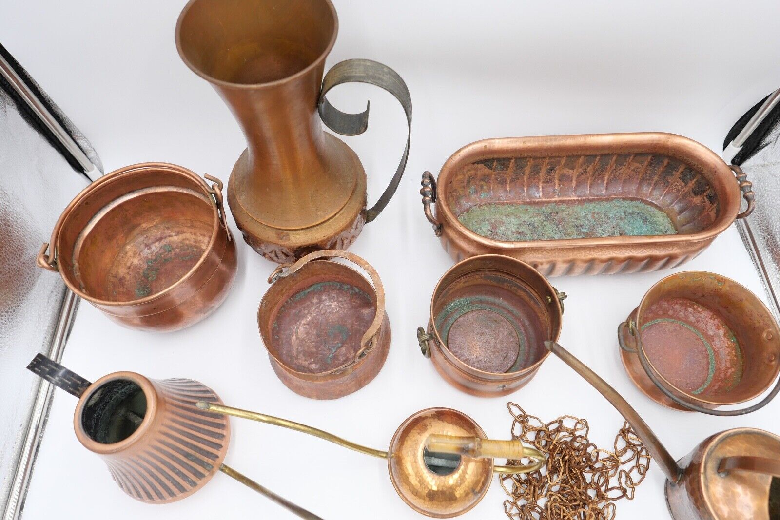 Posten 9 Teile Kupfer Kanne Kübel Gießkanne für Blumen etc. Dekoration - Antikhandel-Stuttgart