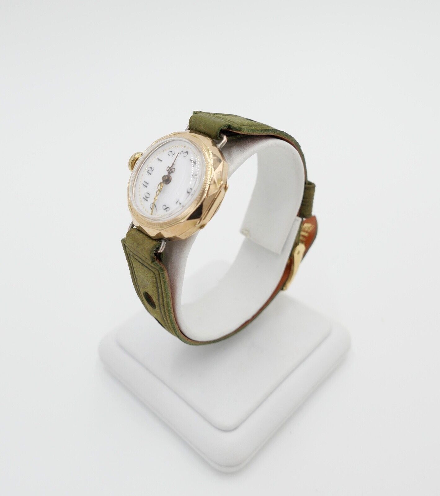 Damenuhr um 1900 floral Blumen Motiv GOLD 585 / 14K Handaufzug neues Band + Glas - Antikhandel-Stuttgart