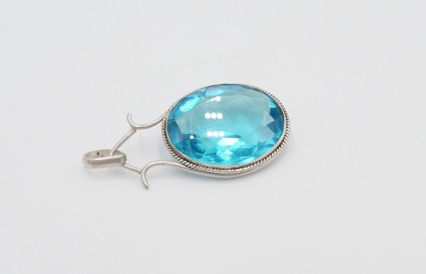 XXL 925 Silber Anhänger mit Glasstein Türkis 49x29 mm - Antikhandel-Stuttgart