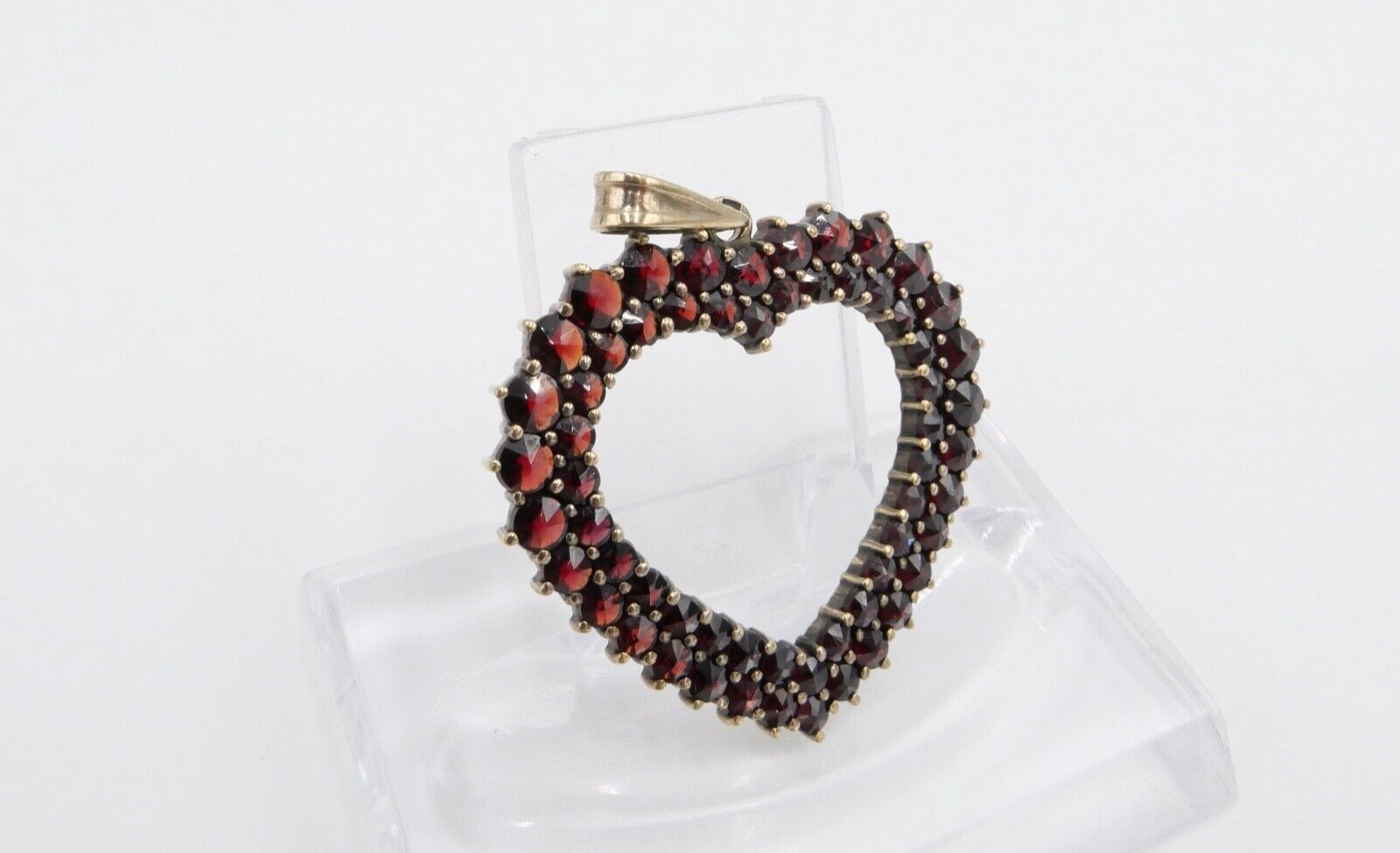 80er Jahre Anhänger Silber vergoldet Granat Herz - Antikhandel-Stuttgart