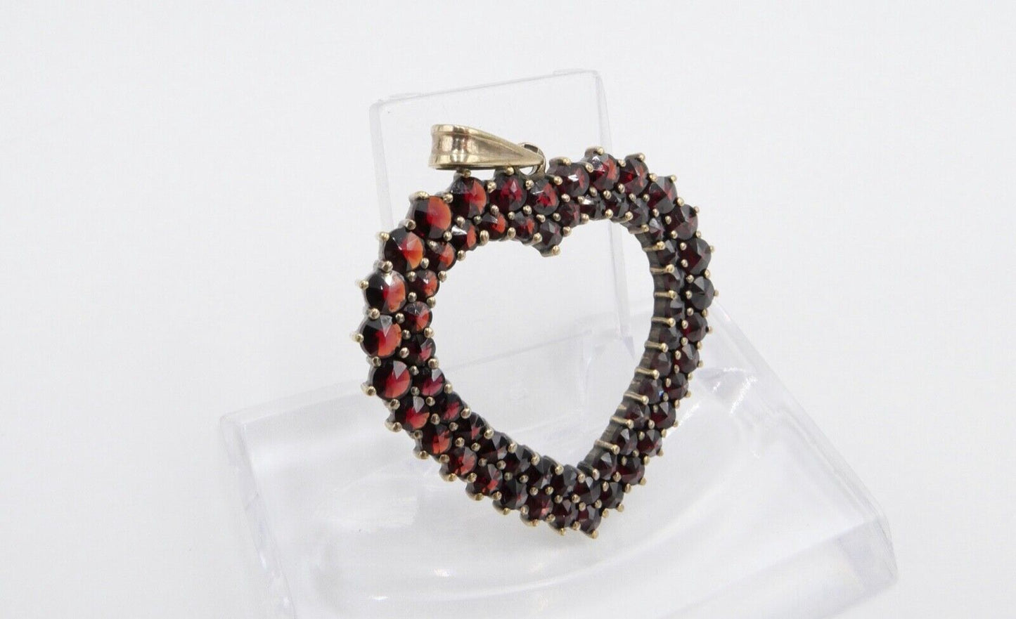 80er Jahre Anhänger Silber vergoldet Granat Herz - Antikhandel-Stuttgart