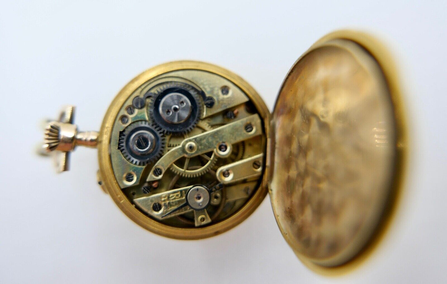 Antike Schweizer Damen Taschenuhr 585 Gold Diamanten im Kleeblatt 56 14K 0,585 - Antikhandel-Stuttgart