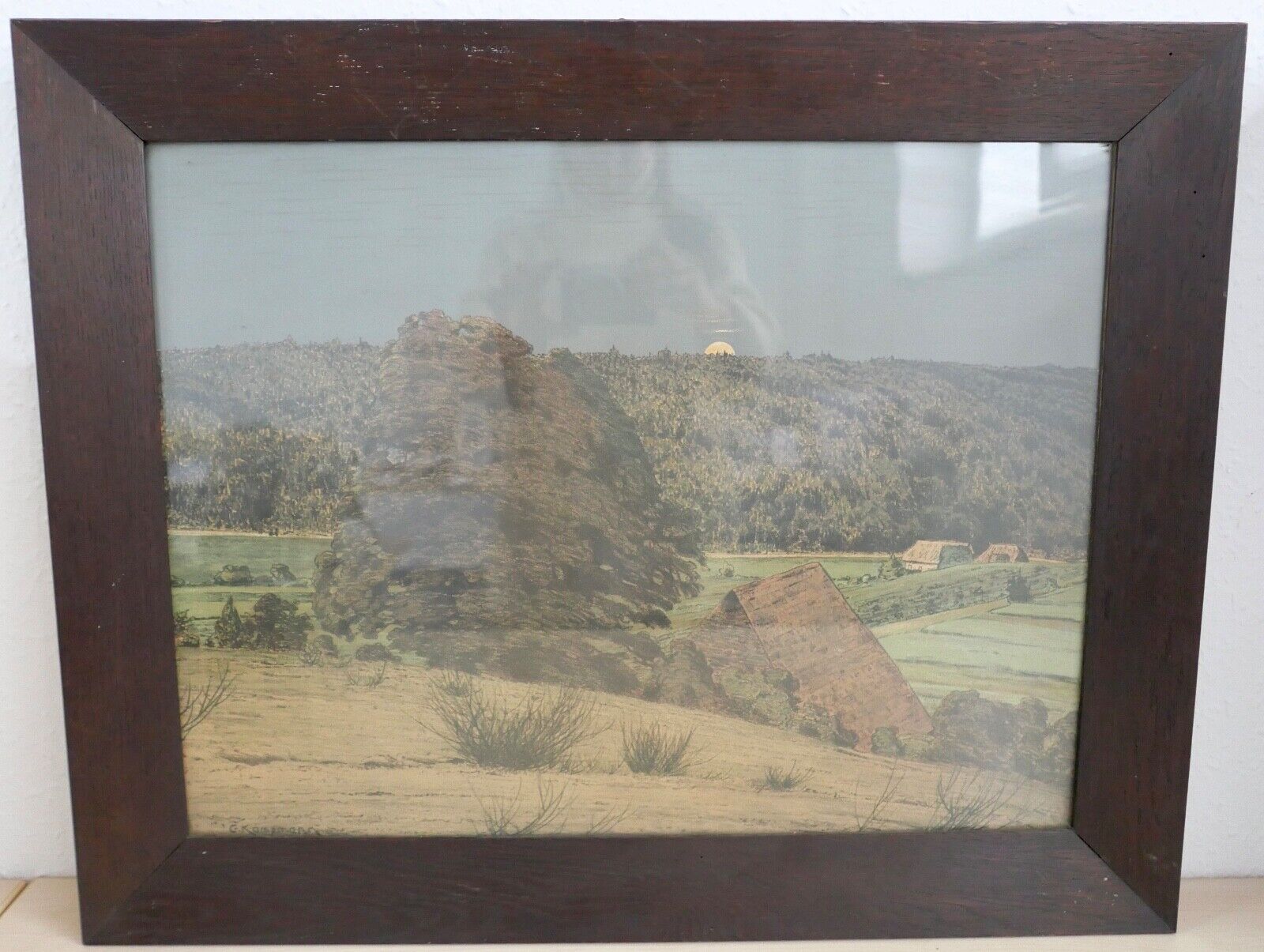 GUSTAV KAMPMANN 1859 - 1917 Farb - Lithographie " am Waldesrand " signiert - Antikhandel-Stuttgart