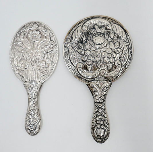 2x alte Handspiegel ACAR / TURAN 900 Silber Blumenmuster Taschenspiegel - Antikhandel-Stuttgart