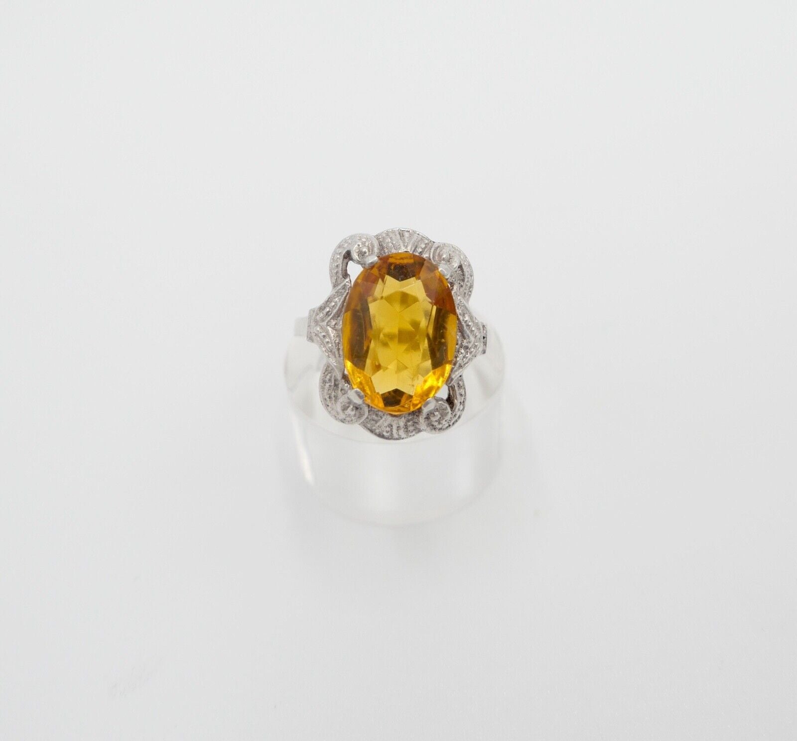 50er Jahre Damenring 835 Silber Gr. 58 Glasstein Orange - Antikhandel-Stuttgart