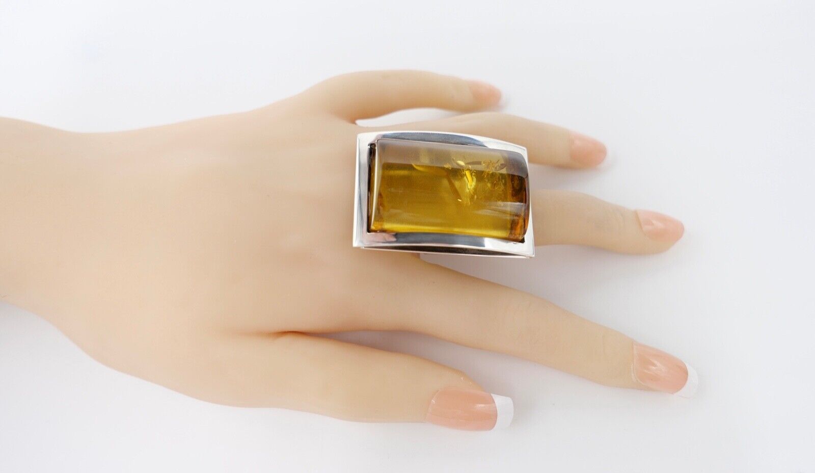 Bernstein Designer Ring floral Gr. 61 Silber 925 - Antikhandel-Stuttgart