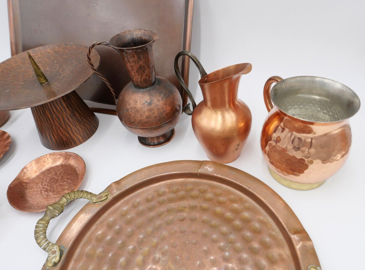 Posten großes Konvolut Kupfer Tablett Kännchen Kerzenständer etc Dekoration - Antikhandel-Stuttgart