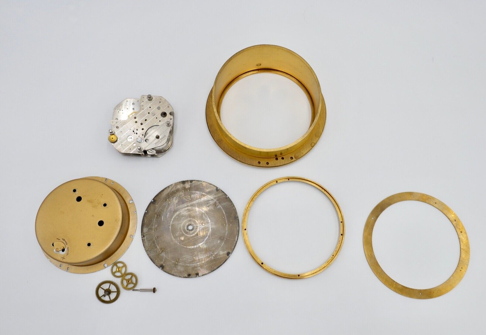 alte & sehr seltene EBEL 60er Tischuhr Gold Messing Ø13,5 cm DEFEKT Ersatzteile - Antikhandel-Stuttgart