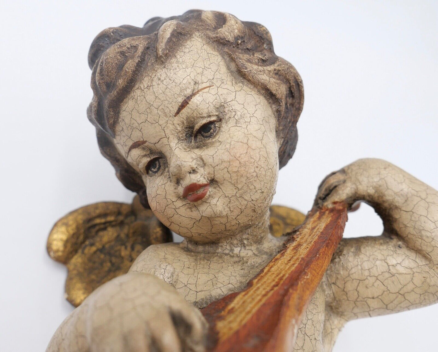 2x musizierende Putti / Putto Holzschnitzerei Engel farbig Holz Holzengel - Antikhandel-Stuttgart