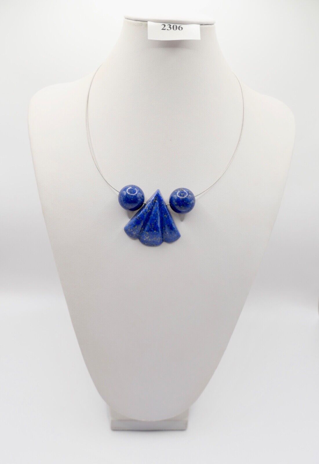 1990er Jahre Silber Draht Collier mit LAPIS LAPISLAZULI Anhänger 45cm - Antikhandel-Stuttgart