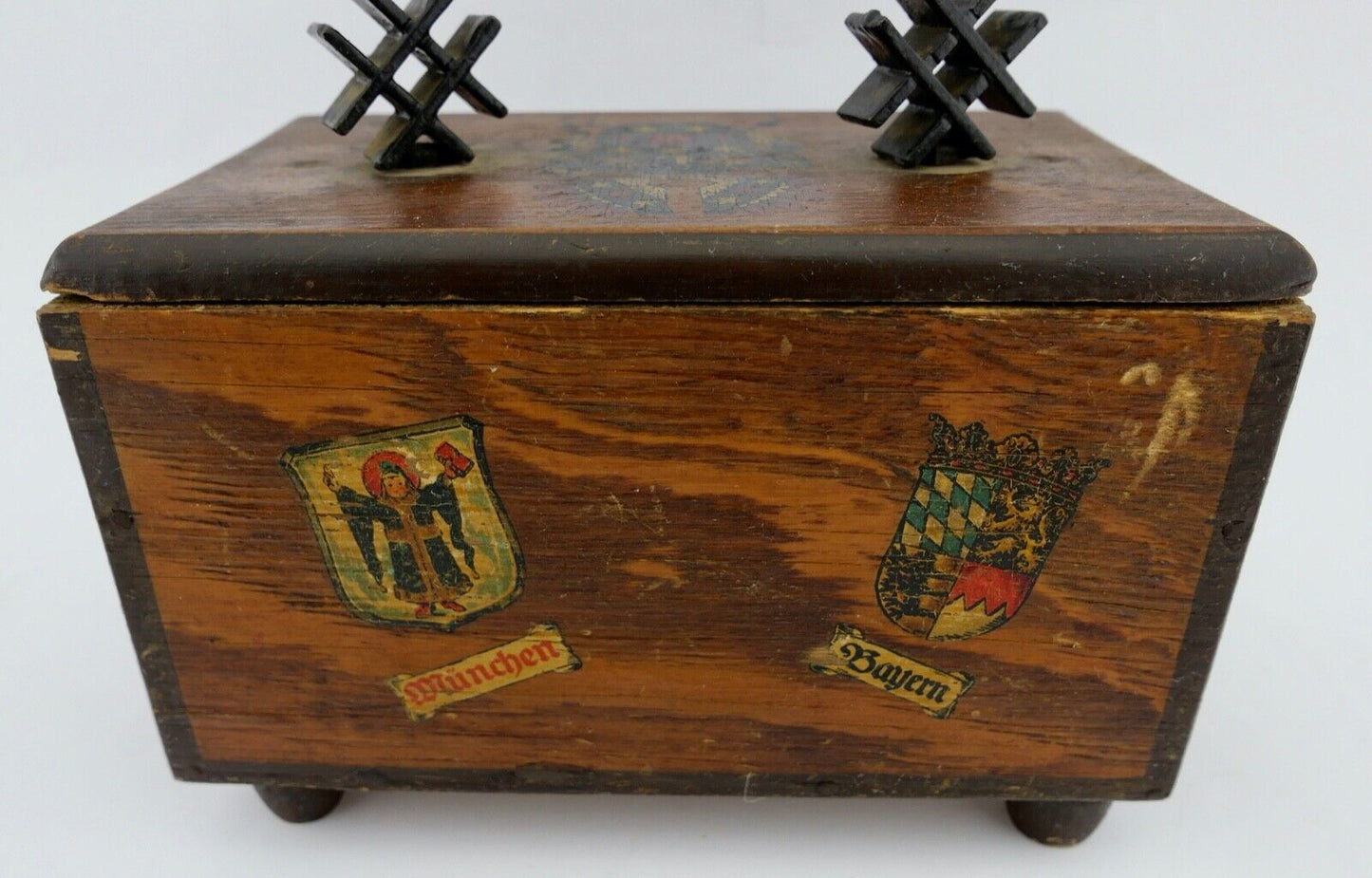 Antike um 1900 Holz Schatulle Box Münchner Kindl 18x11 cm Bayern München - Antikhandel-Stuttgart