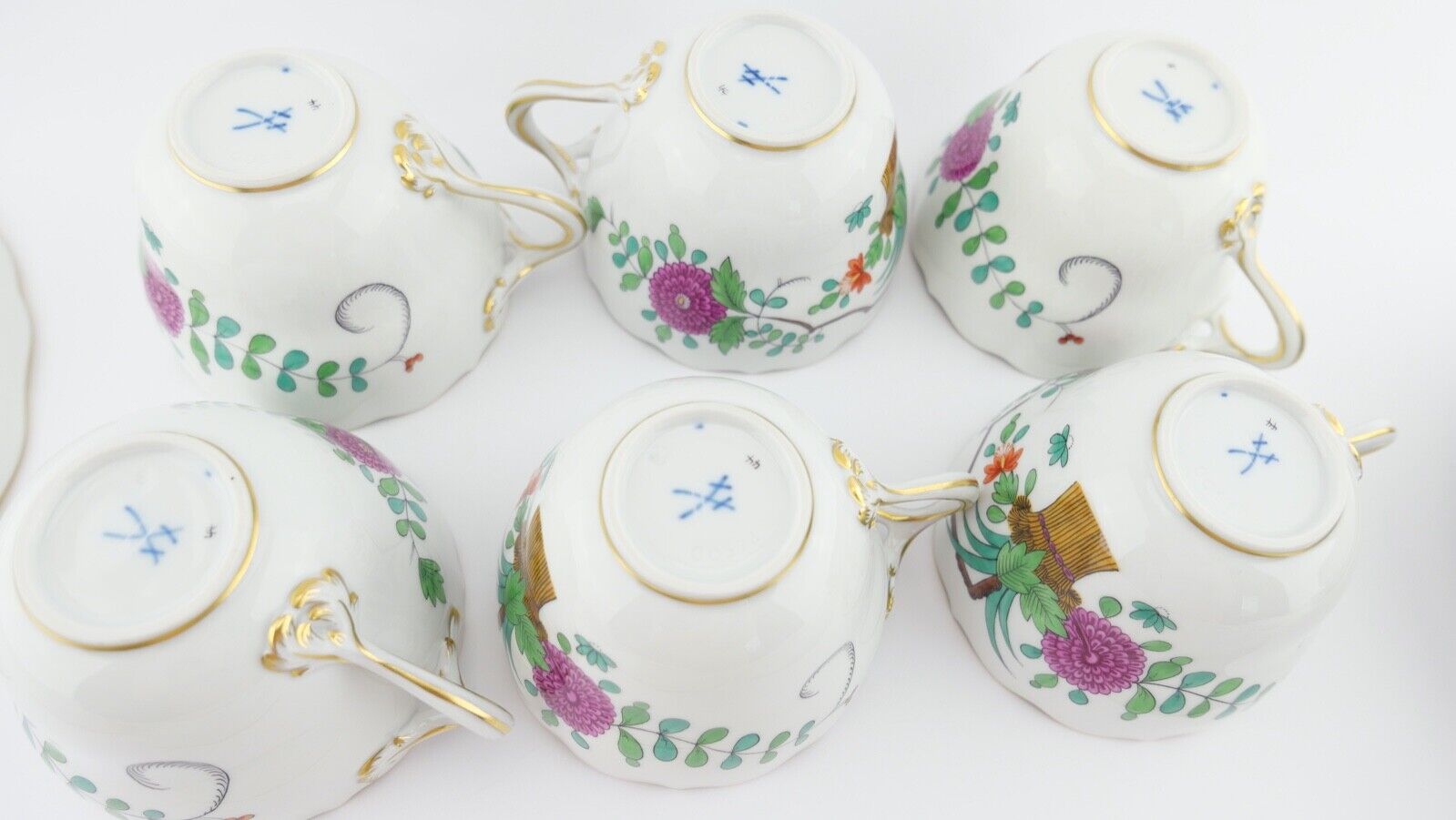 21 Tlg Meissen Garben Muster Dekor Kaffee Service Goldrand 6 Personen NEUwertig - Antikhandel-Stuttgart