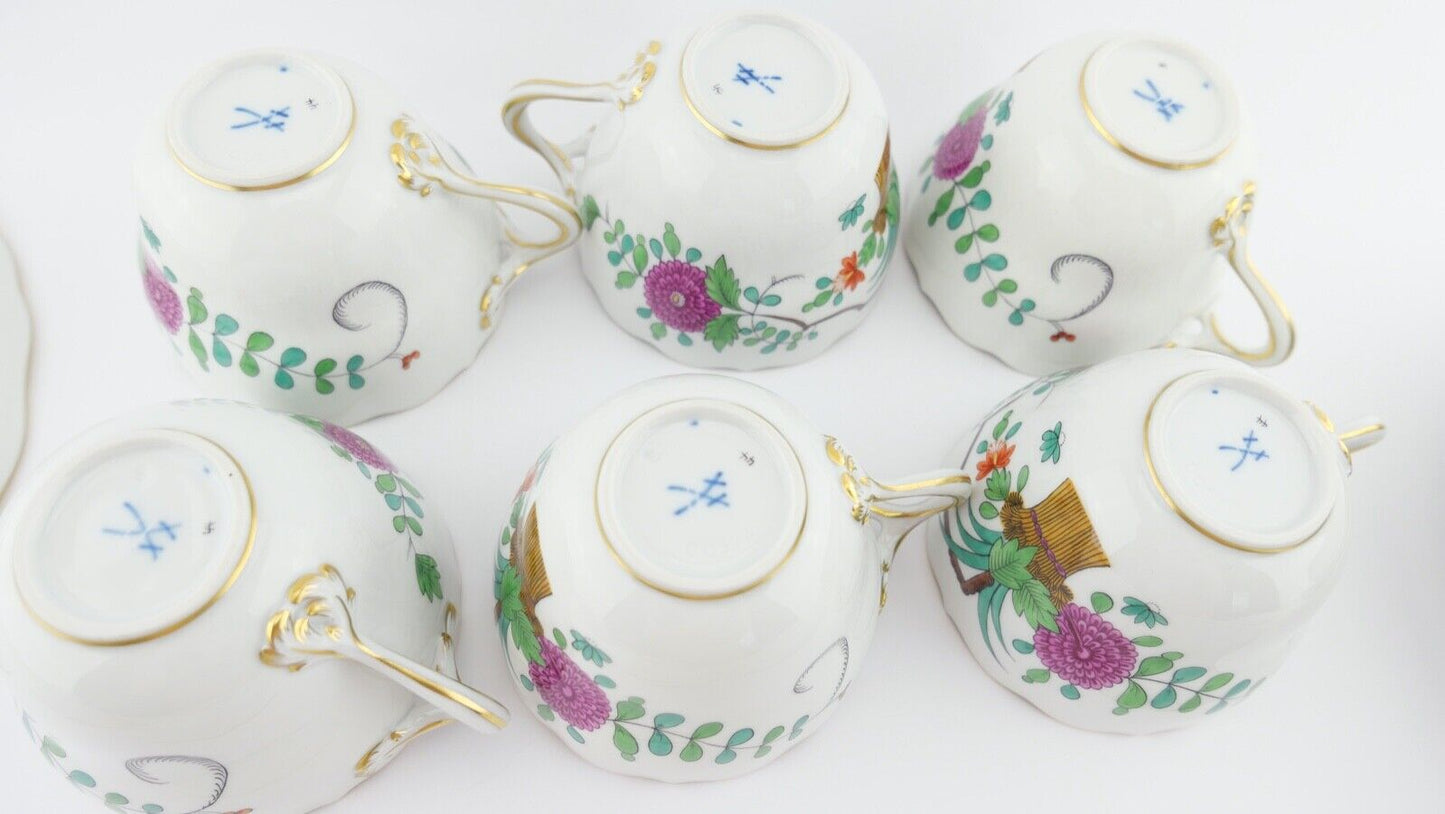 21 Tlg Meissen Garben Muster Dekor Kaffee Service Goldrand 6 Personen NEUwertig - Antikhandel-Stuttgart