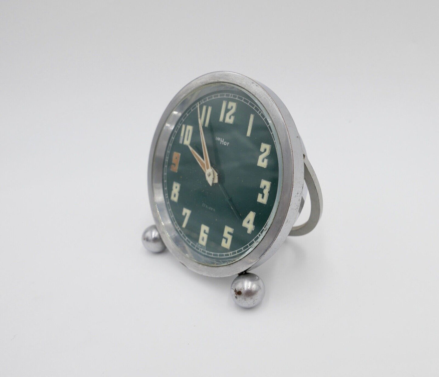 kleiner seltener IMHOF Wecker Art Deco 1940er 8 Days seltenes grünes Zifferblatt - Antikhandel-Stuttgart