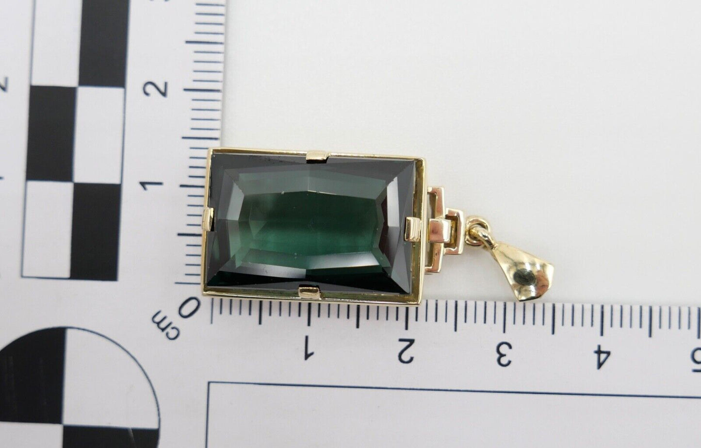 Anhänger 585 / 14K Gelbgold Synthetisch Spinell 18,2 Ct Treppen Schliff 38 mm - Antikhandel-Stuttgart