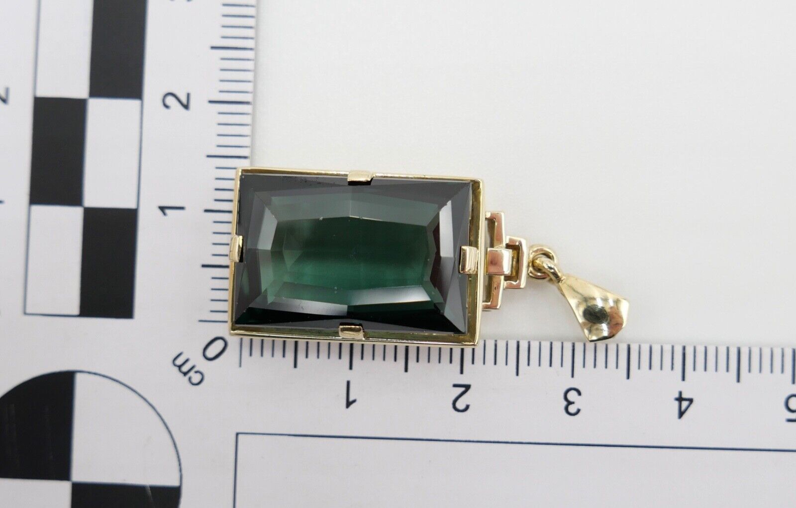 Anhänger 585 / 14K Gelbgold Synthetisch Spinell 18,2 Ct Treppen Schliff 38 mm - Antikhandel-Stuttgart