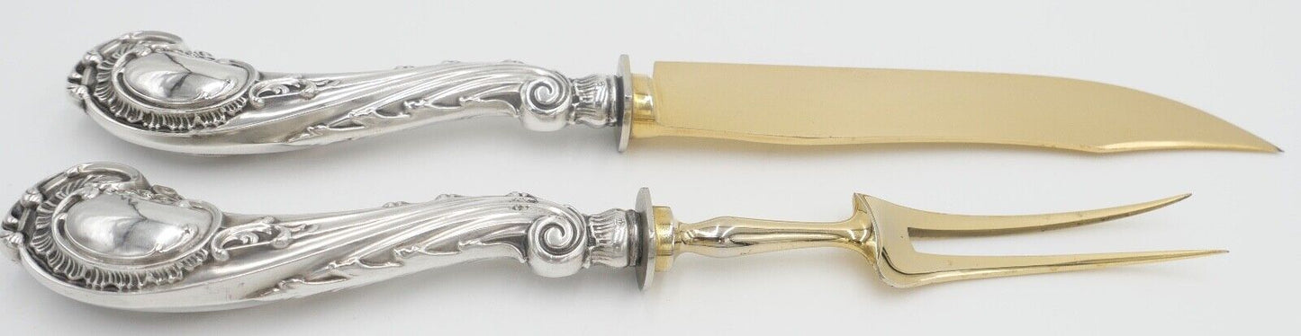 2 Tlg. antik Besteck Jugendstil um 1900 Silber 800 vergoldet original Etui - Antikhandel-Stuttgart