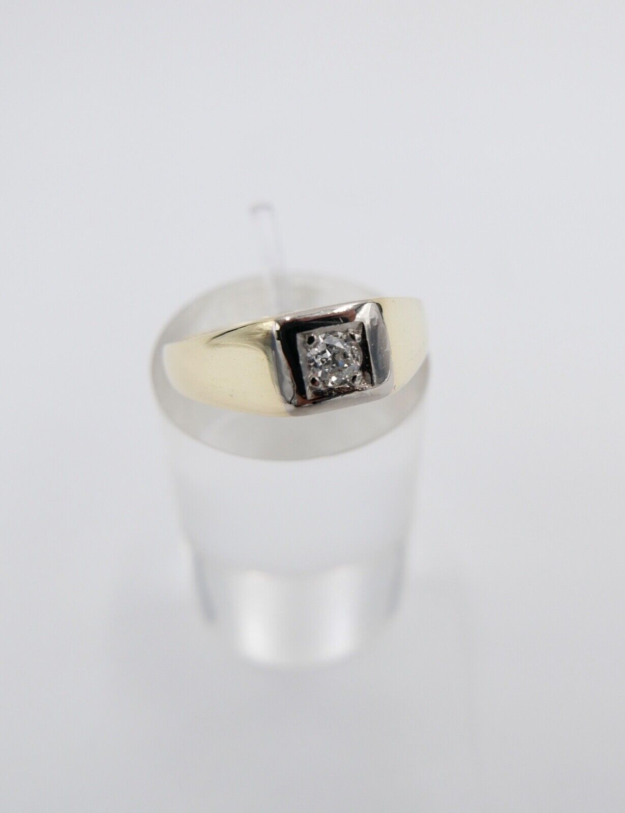 80er Jahre Solitär Ring Gelbgold 585 14K Damenring Brillant 0,14 Ct Gr. 54 VS F - Antikhandel-Stuttgart