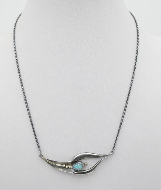 altes Collier Opal Imitat Silber 925 Kette 45,3 cm Teil vergoldet Punze PHJ DD - Antikhandel-Stuttgart