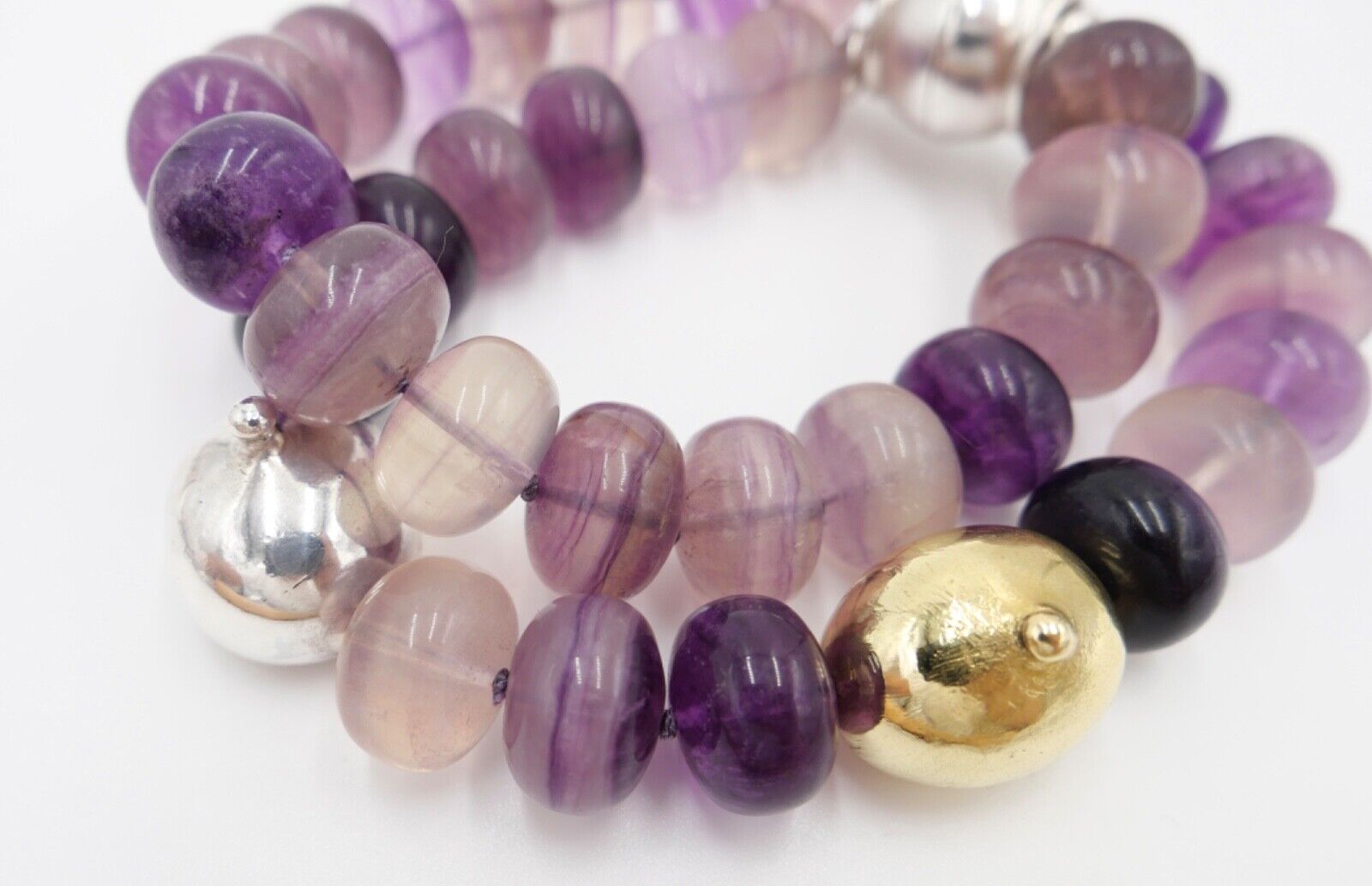 Amethyst Armband 925 Silber & 750 Gold Elementen LANGER Magnet Verschluss - Antikhandel-Stuttgart