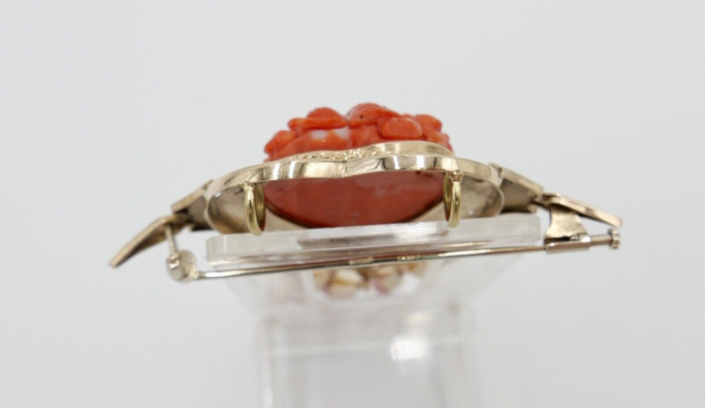 Große Antike Herz Gold Brosche / Anhänger Koralle 750 18K UNIKAT um 1850-1880 - Antikhandel-Stuttgart