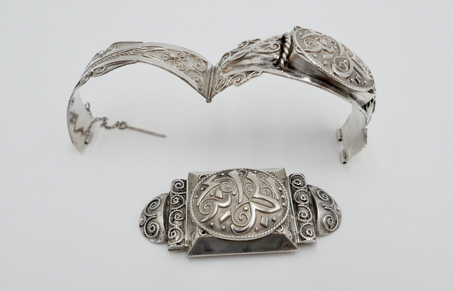 Schmuckset Silber Armband & Brosche Arabische Schrift bracelet brooch Armreif - Antikhandel-Stuttgart