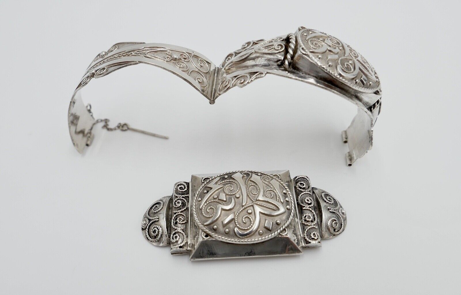 Schmuckset Silber Armband & Brosche Arabische Schrift bracelet brooch Armreif - Antikhandel-Stuttgart