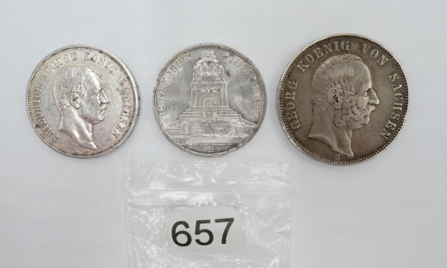 3x 3 & 5 Mark 1903 1909 1913 Sachsen Jäger J. 130 135 140 Münzen Friedrich Georg - Antikhandel-Stuttgart