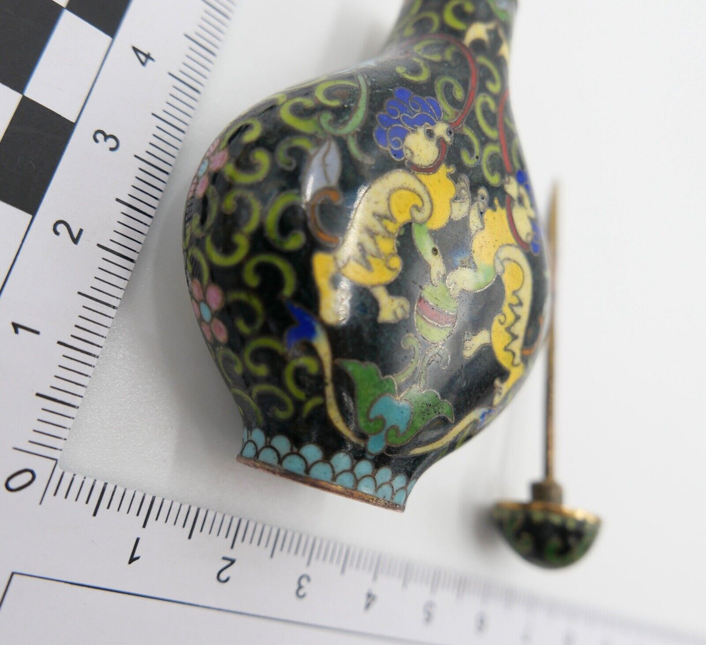 Alte Schnupftabakflasche Cloisonné Bronze CHINA Drachenmotive - Antikhandel-Stuttgart