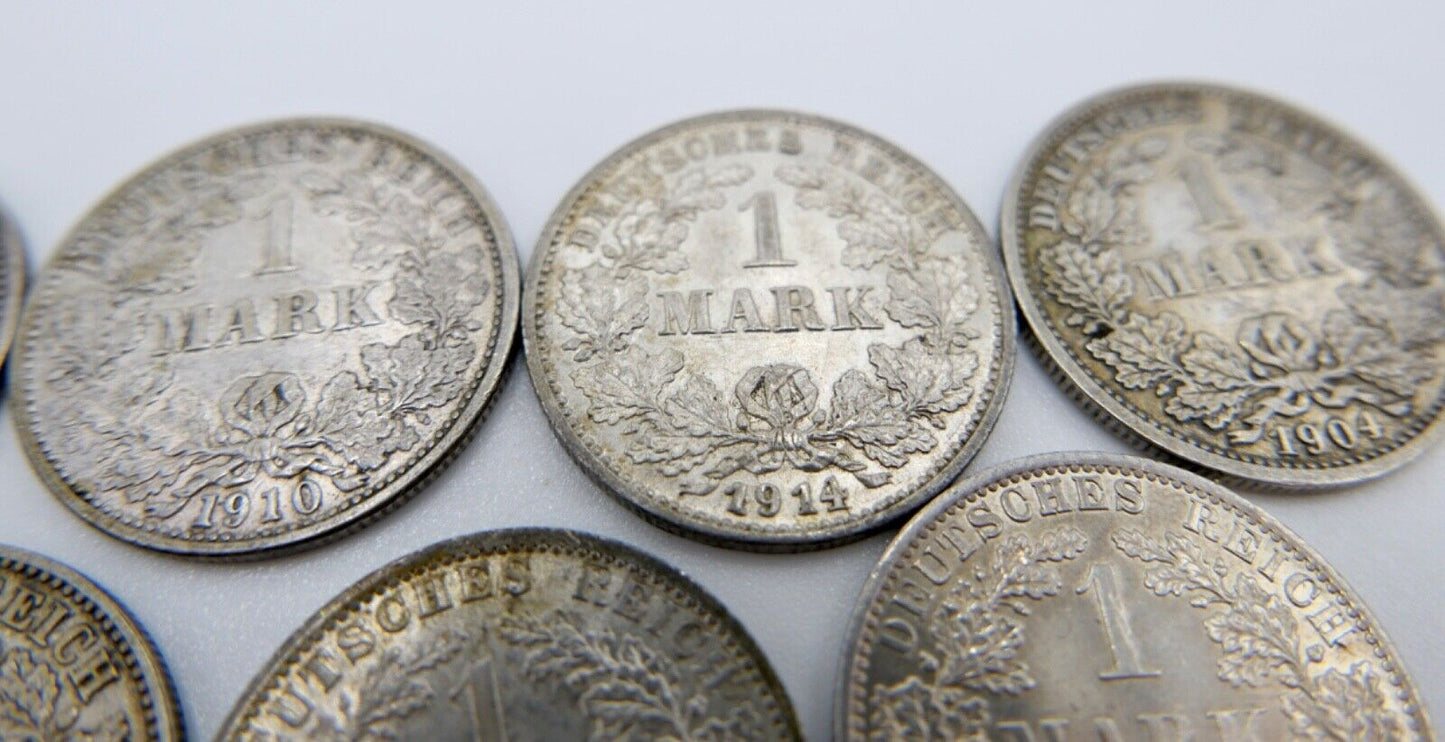 7x 1 Mark 1902 1903 1904 1910 1914 1915 D F G A Silbermünze Jäger J.17 - Antikhandel-Stuttgart