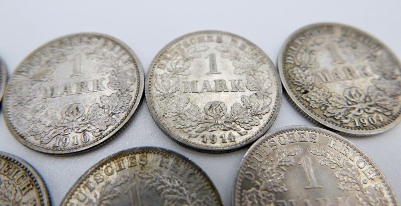 7x 1 Mark 1902 1903 1904 1910 1914 1915 D F G A Silbermünze Jäger J.17 - Antikhandel-Stuttgart