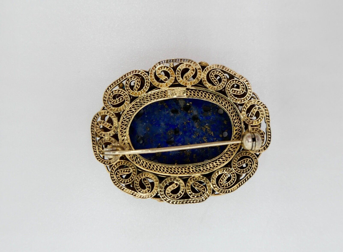 Lapislazuli Lapis Lazuli Brosche Emaille Silber vergoldet 1960er Jahre China - Antikhandel-Stuttgart