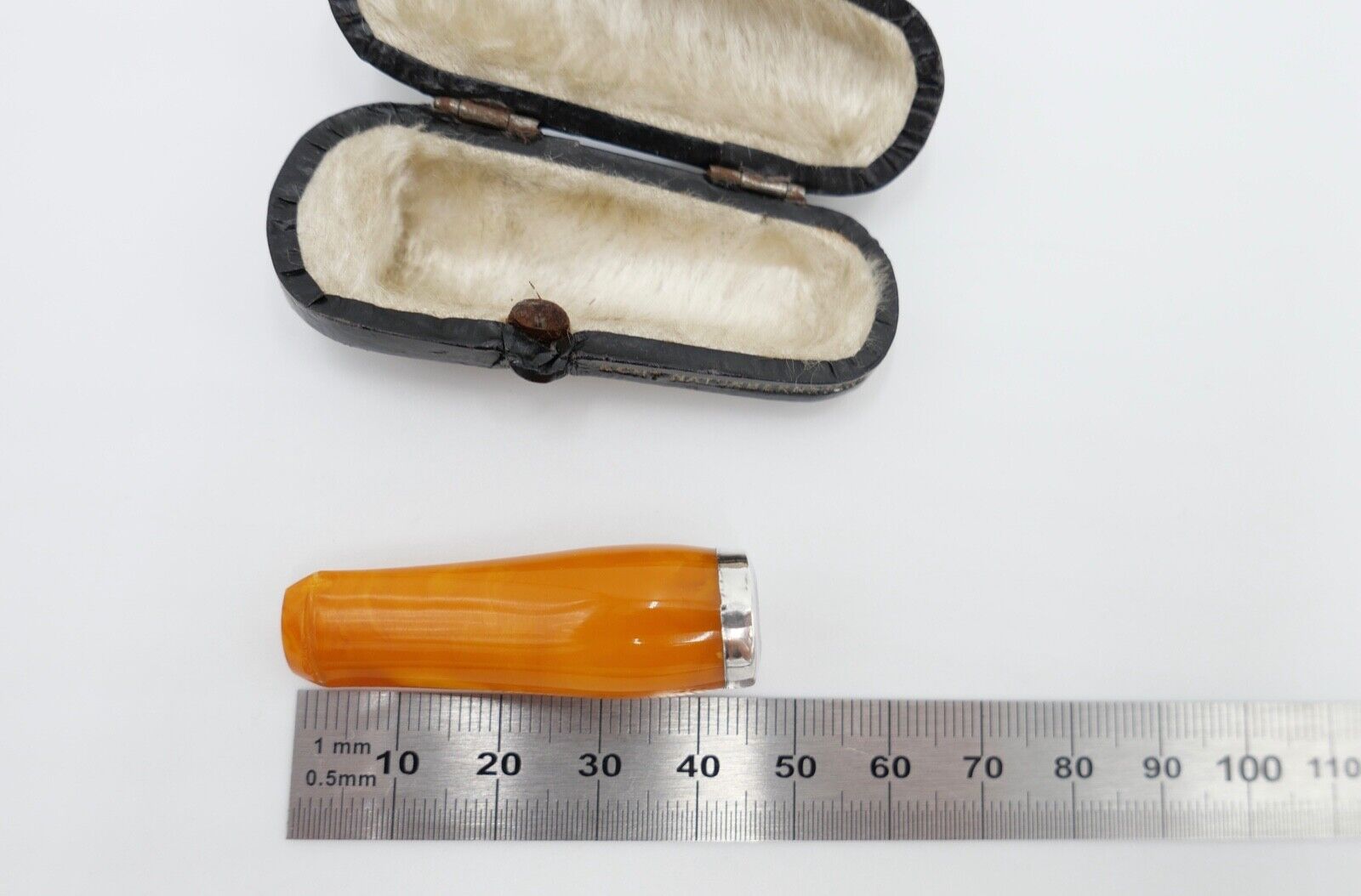 Bernstein Butterscotch Zigarrenspitze Box cigarette holder Amber 925 Silber - Antikhandel-Stuttgart