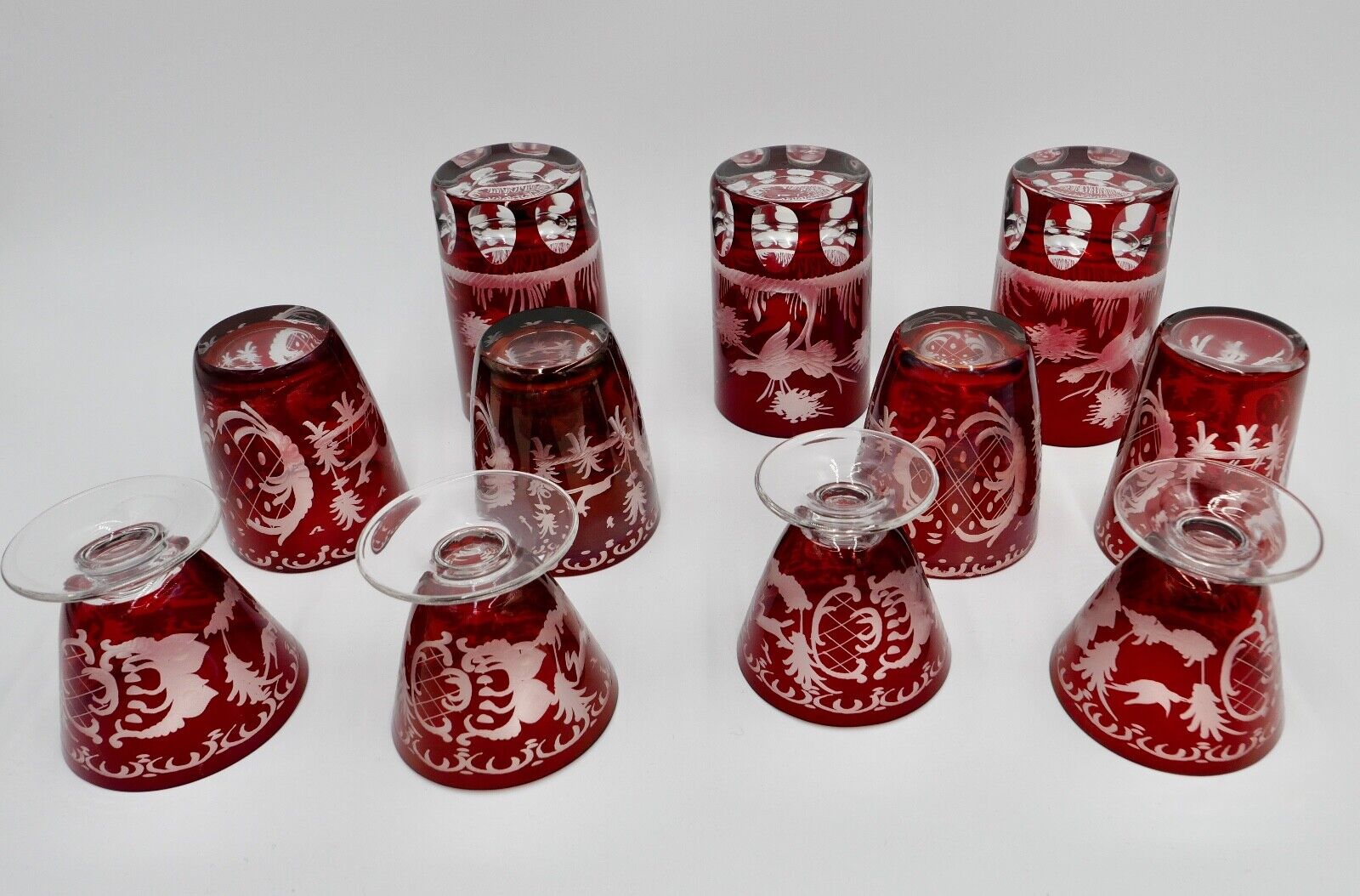 11x Jugendstil Gläser rubinrot Becher Glas EGERMANN Tierwelt um 1900 - Antikhandel-Stuttgart