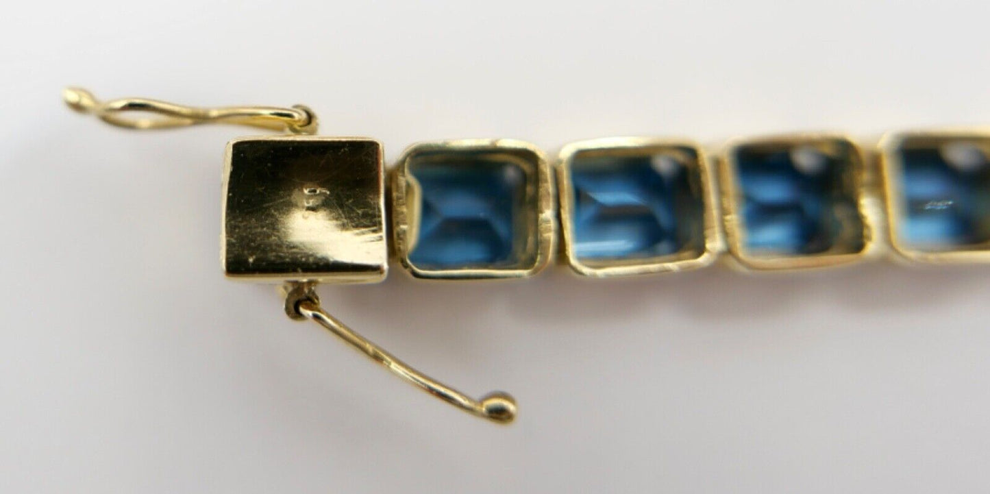 1990er Jahre Blau TOPAS TOPAZ 750 18K Gelbgold GOLD Tennis Armband 32,5 Ctw - Antikhandel-Stuttgart