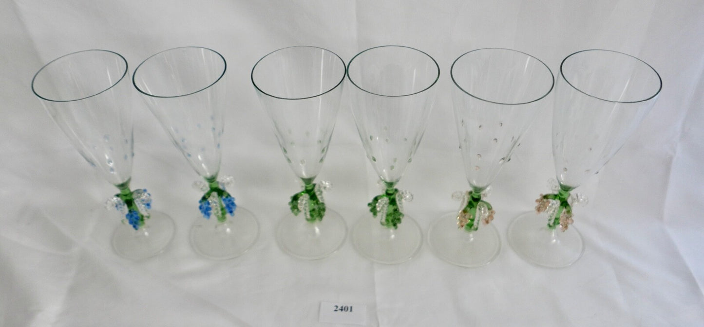 6x Lauscha Bimini Sekt Glas Gläser Set Art Deco 17 cm buntes Traubenmotiv