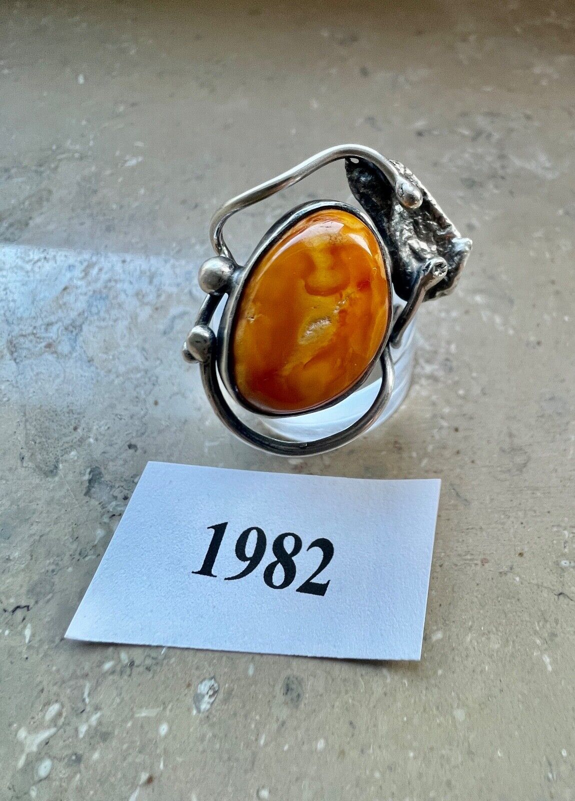Bernstein butterscotch Designer 925 G Silber Ring Gr. 51 Frauenkopf Danzig Polen - Antikhandel-Stuttgart