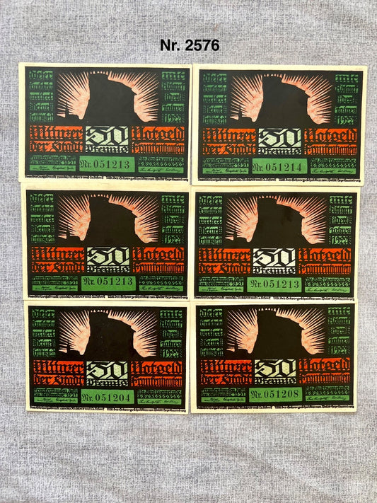 6x 50 Pfennig Geldscheine Banknote Notgeld Frankenhausen 1921 UNC