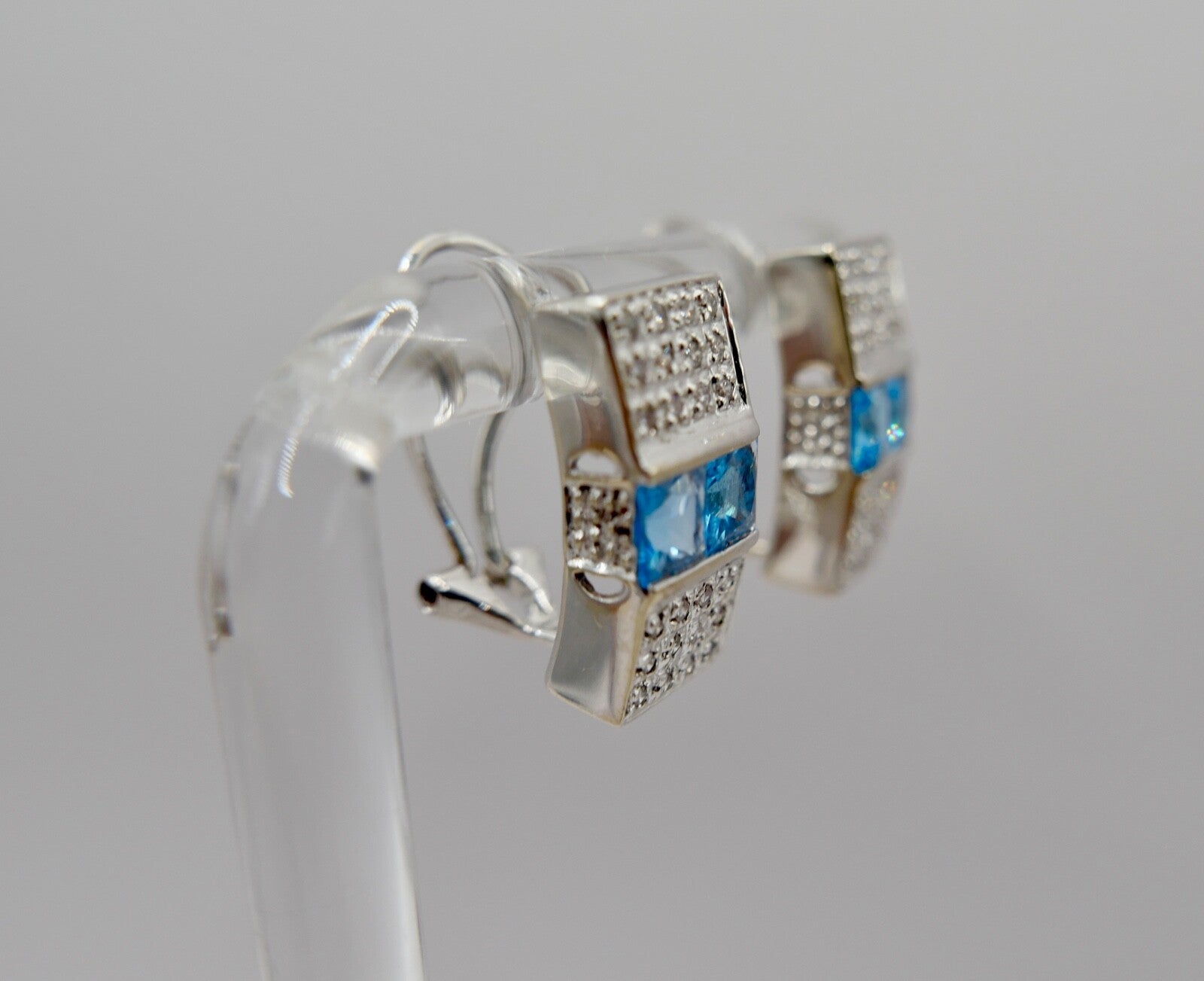 Blautopas & Brillant 750 18K Weißgold Gold Ohrringe 2 Ctw NEUwertig CCF