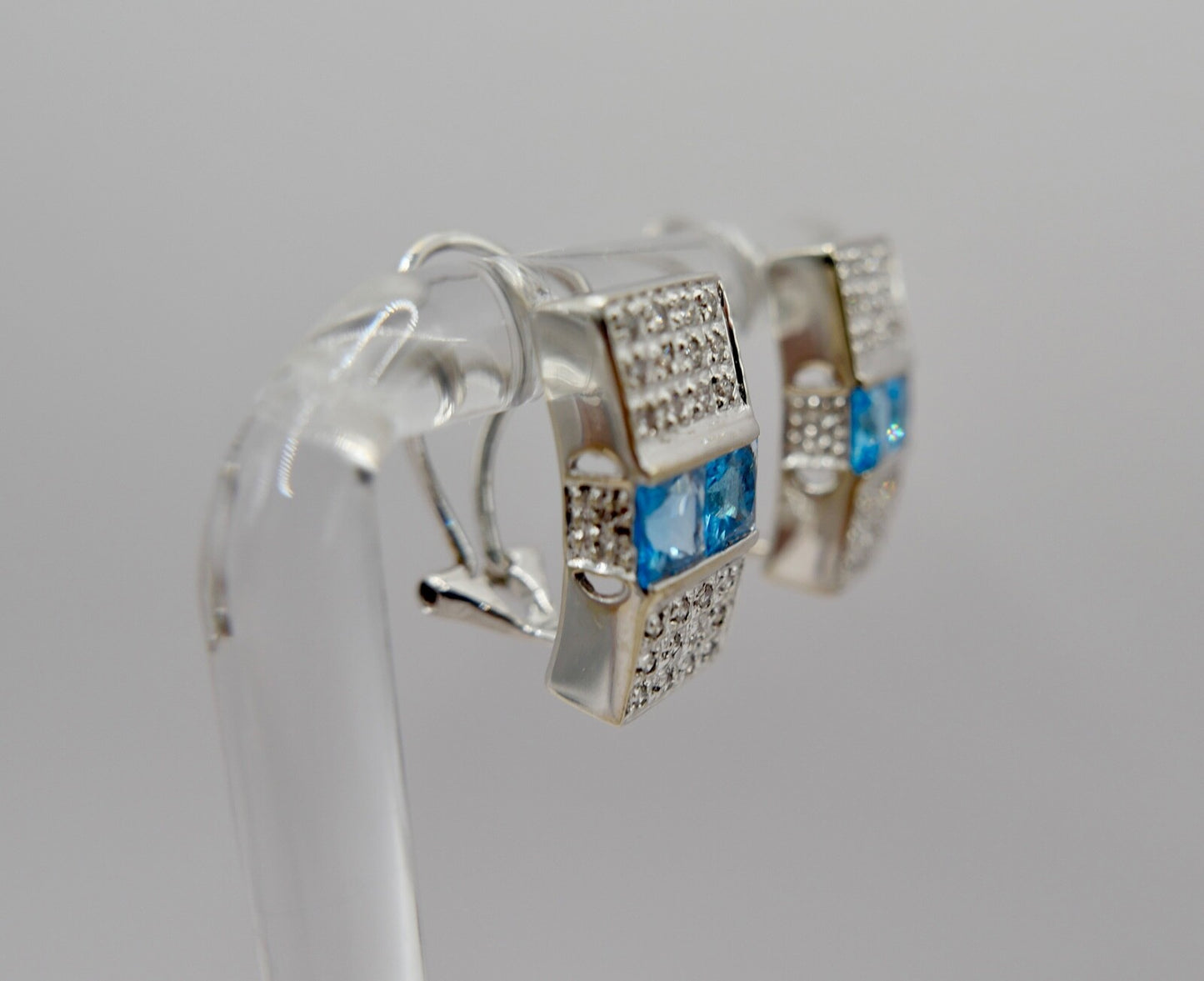 Blautopas & Brillant 750 18K Weißgold Gold Ohrringe 2 Ctw NEUwertig CCF